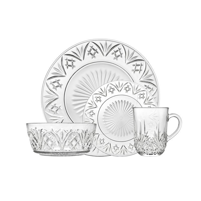 Godinger Silver Art Co Dublin Glass 16 Piece Dinnerware Set, Service for 4 & Reviews Wayfair